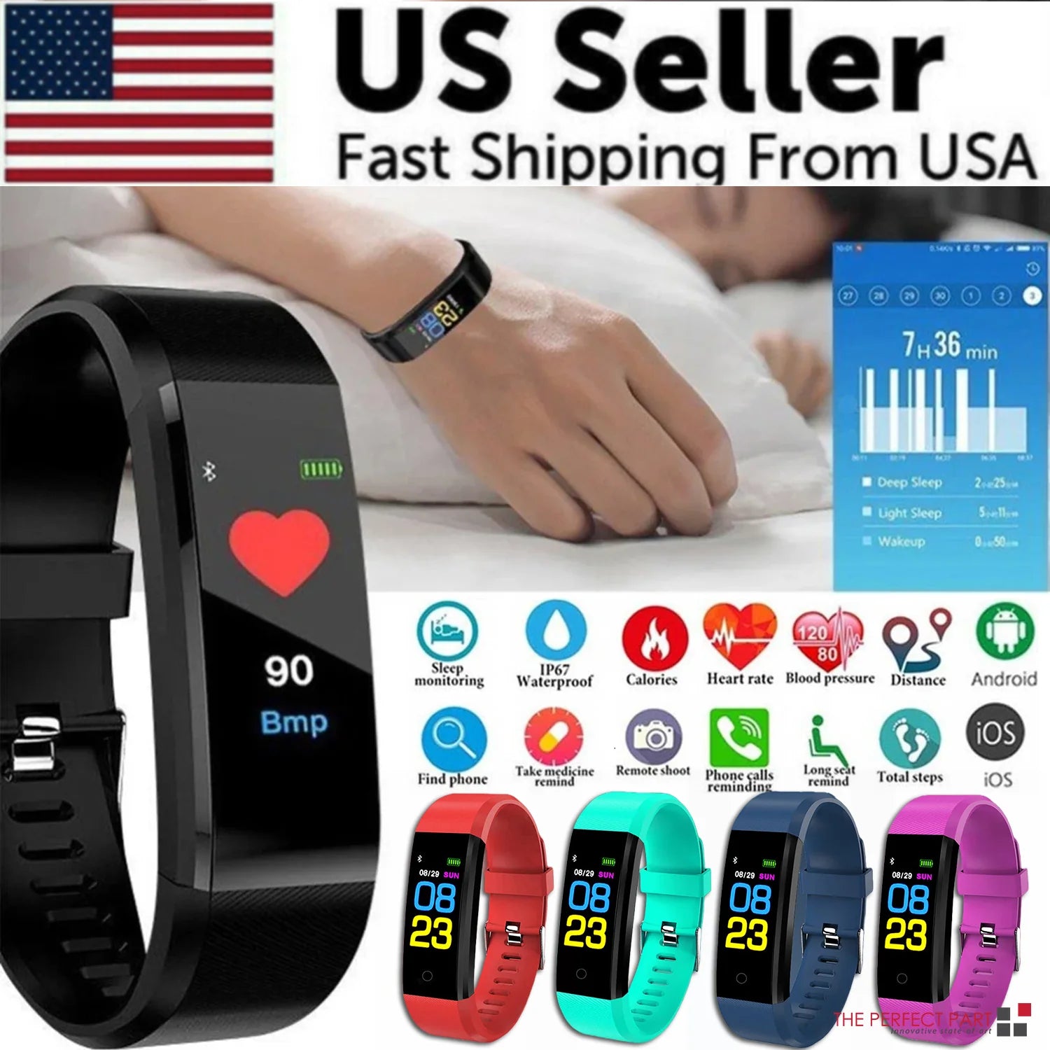 Fitness Smart Watch – Activity Tracker with Heart Rate, Blood Oxygen & BP Monitor for Men/Women (US Stock)