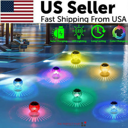 Outdoor Solar LED Floating Light Garden Pond Pool Lamp Rotating RGB Color Change (US Stock)
