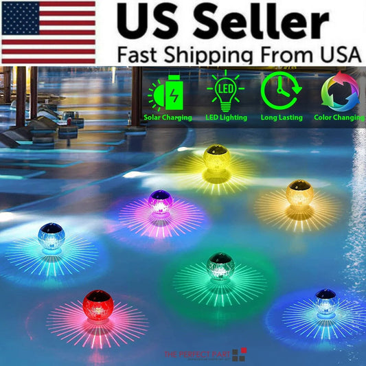 Outdoor Solar LED Floating Light Garden Pond Pool Lamp Rotating RGB Color Change (US Stock)