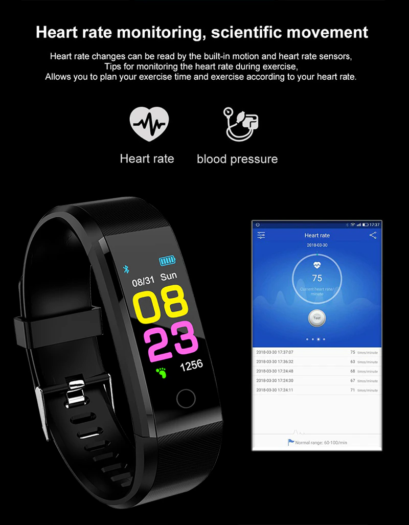 Fitness Smart Watch – Activity Tracker with Heart Rate, Blood Oxygen & BP Monitor for Men/Women (US Stock)