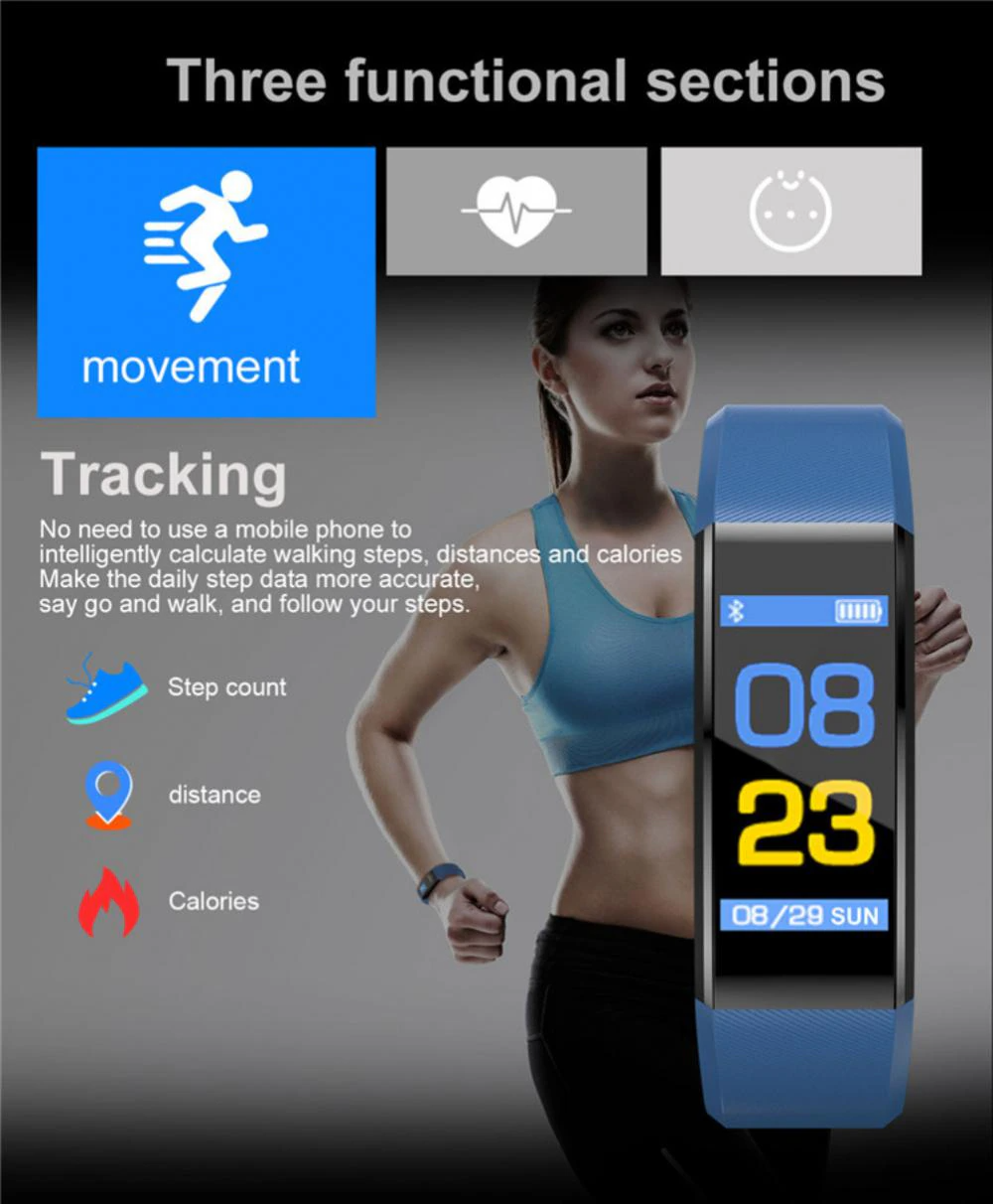 Fitness Smart Watch – Activity Tracker with Heart Rate, Blood Oxygen & BP Monitor for Men/Women (US Stock)